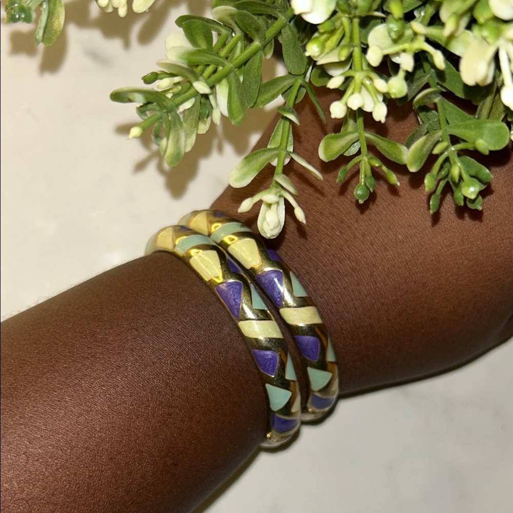 Elegant Gold and Purple Enamel Bracelet Set